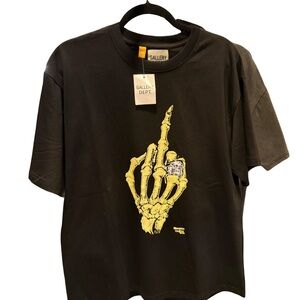 Gallery Dept Black Tee with Yellow Skeleton Hand